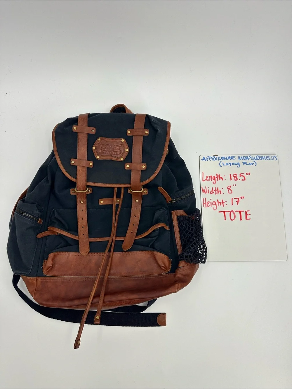 Gilded Age Globetrotter Black Canvas Backpack with Brown Leather Trim